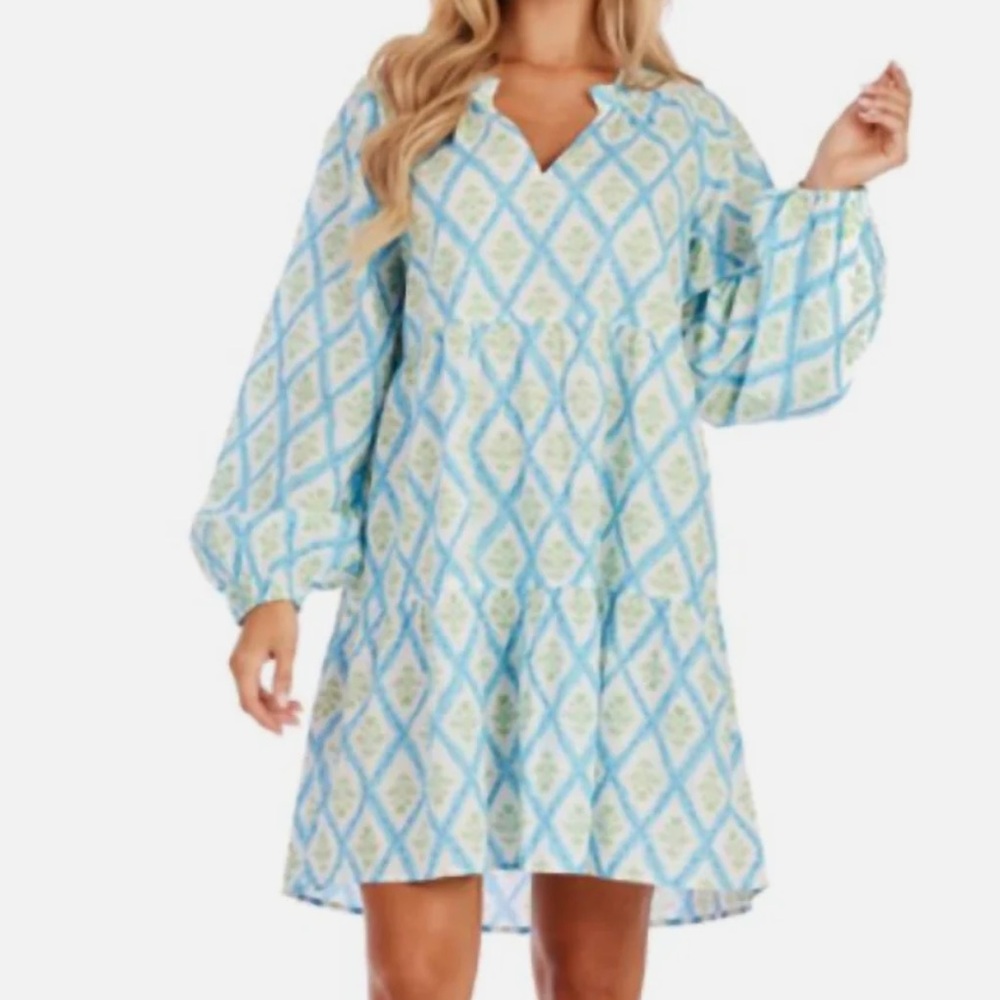 Mud Pie Blue and White Long Sleeve Dress